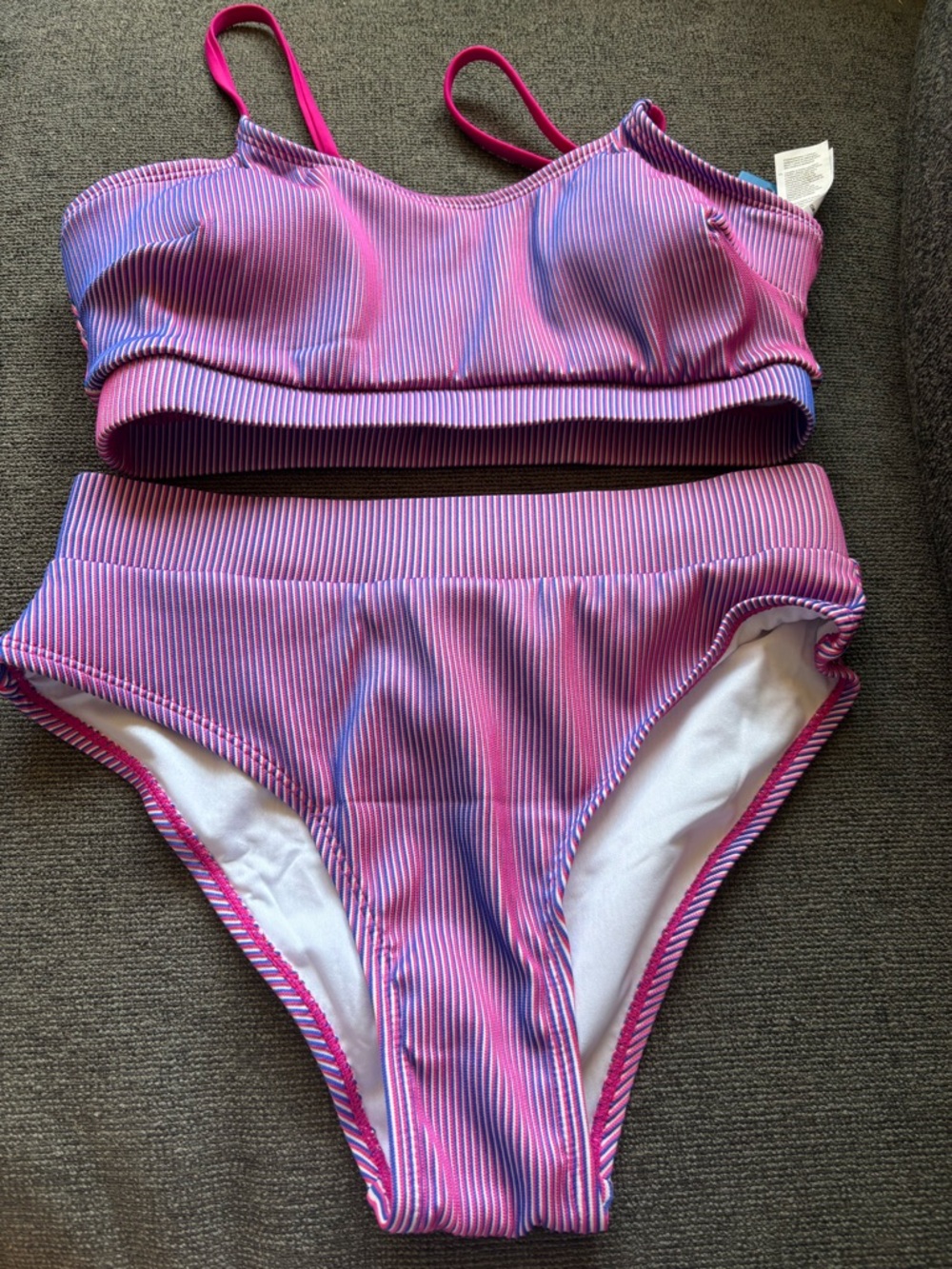 NWT Cupshe Pink and Blue Ribbed Two-Piece Bikini Set S small